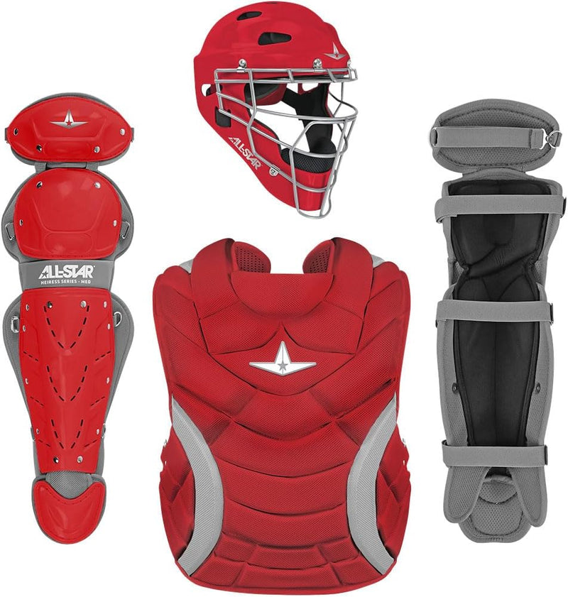 Load image into Gallery viewer, New All-Star Heiress Fastpitch Series Catcher&#39;s Set Kit Size Med Ages 9-12 -Red

