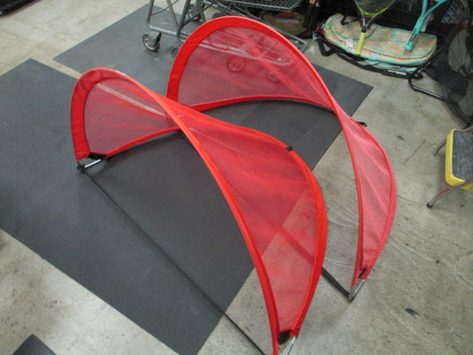 Used PowerNet 4 x 3 ft Portable Halfmoon Soccer Goal Set of 2