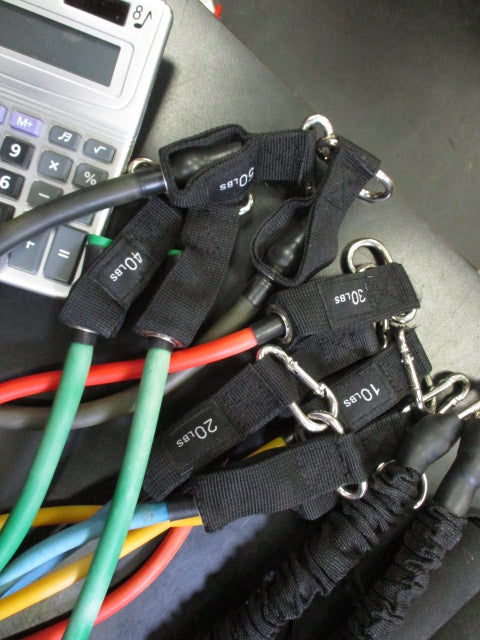 Used FitFort Resistance Band System 5 Bands 2 Handles and Wrap Connection Points
