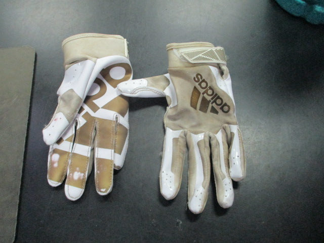 Load image into Gallery viewer, Used Adidas Gold and White Youth Medium Football Gloves
