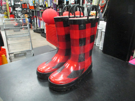 Used red plaid Toddler water boots size 12T