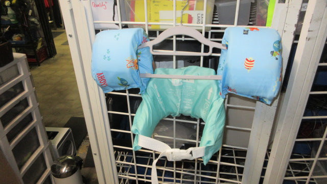 Load image into Gallery viewer, Used Hippo Pirate Light Blue Toddler Arm Floaties Life Jacket Size Toddler
