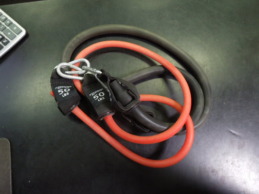 Used Fitness Gear 2pc Heavy Resistance Bands with Carrabiner Endoints 50&100 lb