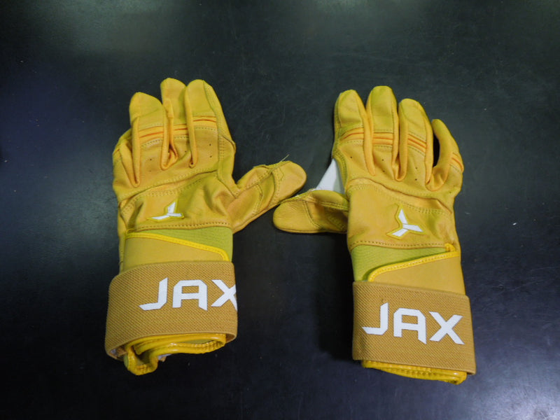 Load image into Gallery viewer, Used Jax Strap Cuf Batting Gloves in Yellow Size Medium
