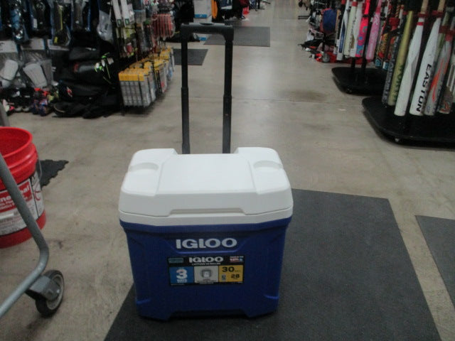 Load image into Gallery viewer, Used Igloo 30 Quarts 3 day Blue Rolling Cooler
