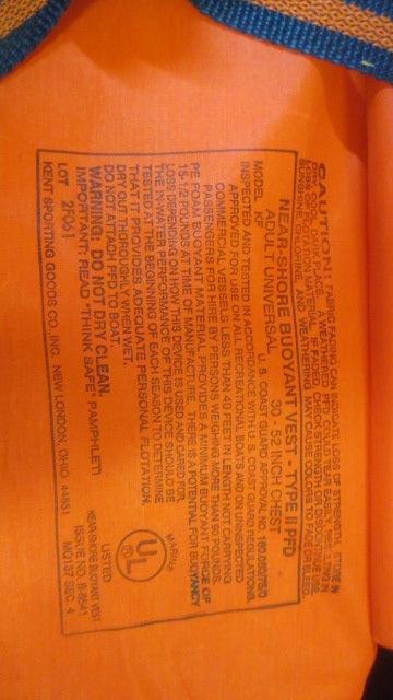 Used Near Shore Buoyant Vest - Type II Adult Size Universal