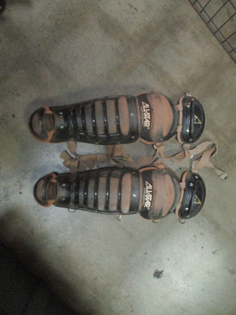 Used All Star LG912LS Youth Catcher's Shin Guards in Black