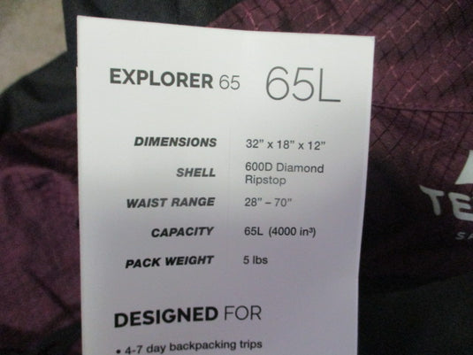 Teton Explorer 65 5lb Pack 65 Liter Weist 28"-70" Maroon