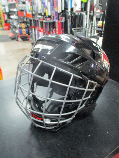 Used CCM Fitlite 40 black hockey helmet with matching face cage