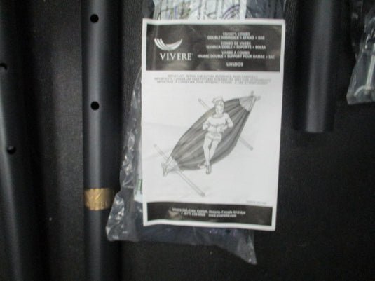 Used Vivere Double Cotton Hammock with Space Saving Steel Stand No Carry Bag