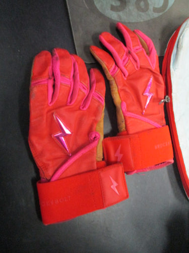 Used Bruce Bolt Pink Medium Batting Gloves Prmium Pro Long Cuff With Bag
