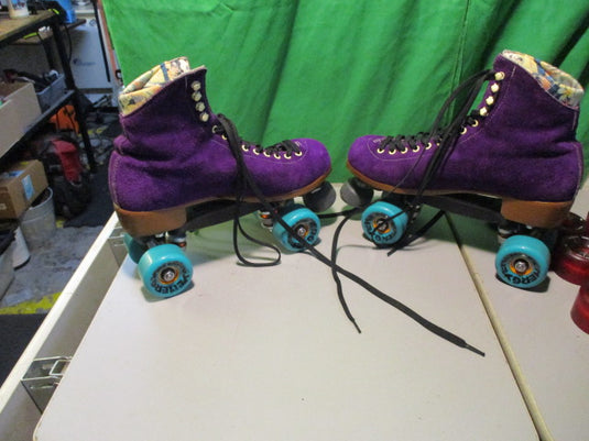 Used Riedell Quad Outdoor Roller Skates Moxi Lolly Purple Size 9