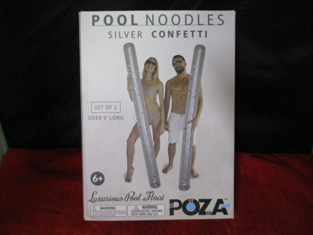 Load image into Gallery viewer, New Poza Pool Noodles Silver Confetti - Set of 2 74&quot; x 6&quot; x 6&quot;
