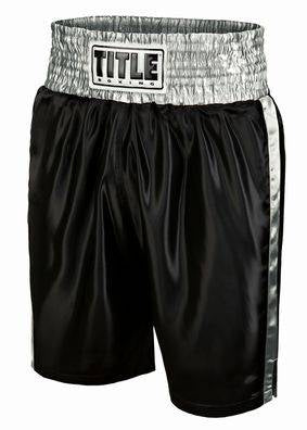 New Title Edge Boxing Trunks Size Youth Large Black/Silver