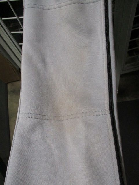 Load image into Gallery viewer, Used Mizuno Grey w/ Black Piping Open Bottom Pants Youth Size Medium - stained
