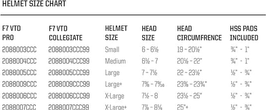 f7 helmet size chart New Schutt 2024 F7 VTD Collegiate Football Helmet Gloss Black Size Small