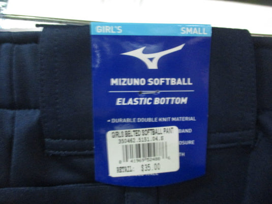 Used Mizuno Belted Elastic Bottom Navy Girls Size Small Softball Pant