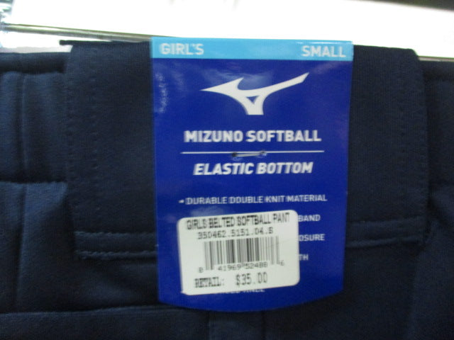 Load image into Gallery viewer, Used Mizuno Belted Elastic Bottom Navy Girls Size Small Softball Pant
