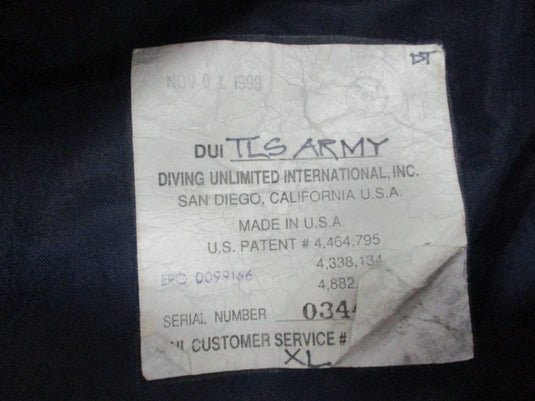 Used DUI TLS Army Drysuit Size XL W/ Bag (Rubber Wrist Seals Dry Rotted)
