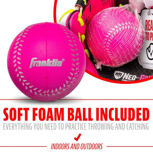 New Franklin Neo Grip 9" Teeball Glove w/ Ball -  Pink Lefty
