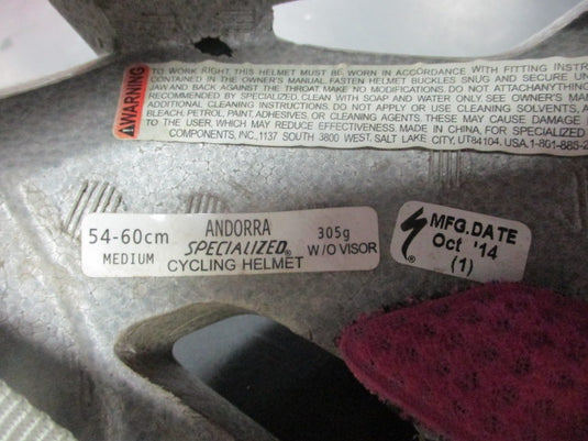 Used Specialized Andorra Cycling Helmet Size Medium 54-60 cm