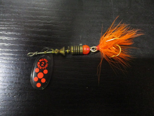 Used Mepps 2 Black Fury Rooster Tail Spinner Lure