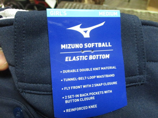 Used Mizuno Belted Elastic Bottom Navy Girls Size Medium Softball Pant