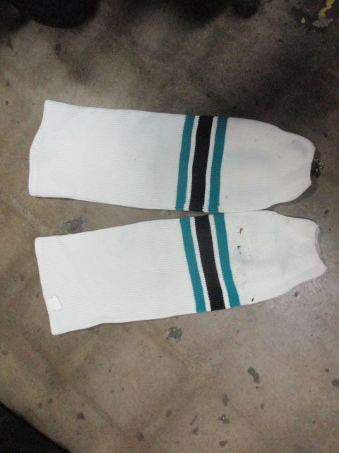 Load image into Gallery viewer, Used Modelline White / Teal / Black Hockey Socks
