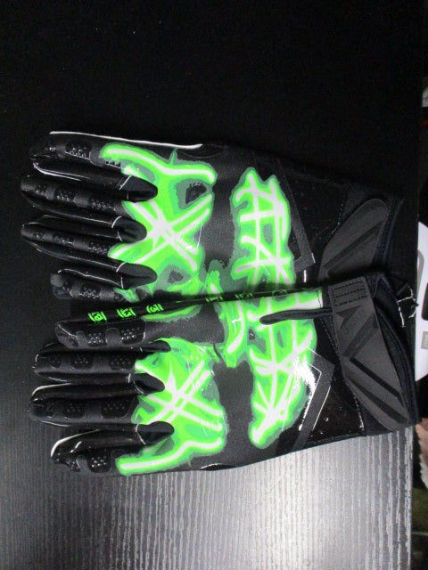 New Battle Cloaked "Nightmare" Neon Green Football Receiver Gloves - Youth XL