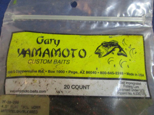 Gary Yamamoto Custom Baits - 20 Count 4.5" Flat Tail Worm-Watermelon/Black&Red