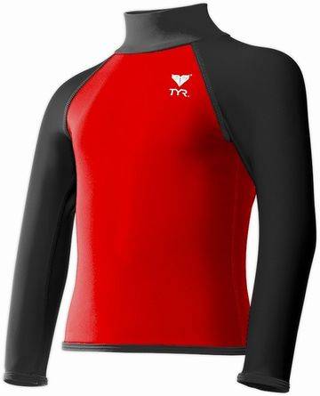 New TYR Boys Solid Rash Guard Red/Black Size XS