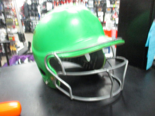 Used Lime Green Batting Helmet w/ Silver Facemask (size not listed)
