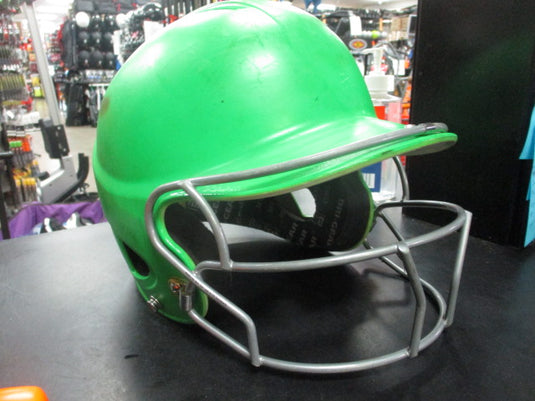 Used Lime Green Batting Helmet w/ Silver Facemask (size not listed)