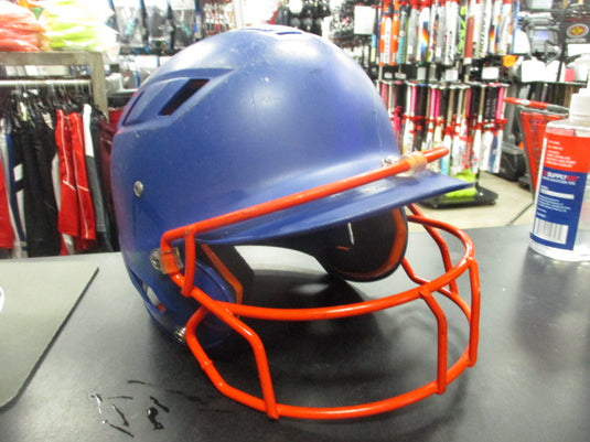 Used Schutt SSMC JAD Blue Medium Helmet W/ Orange Facemask (Inside Peeling)