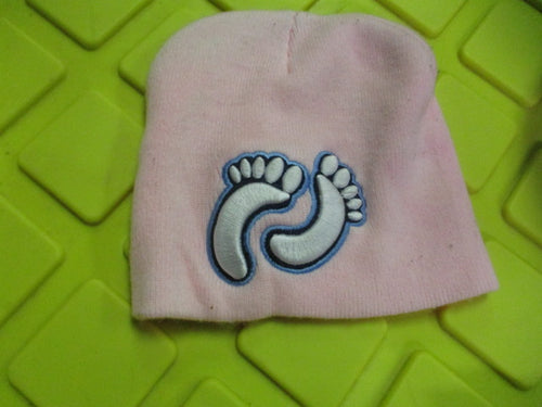 Used Pink Hat with Baby Footprints