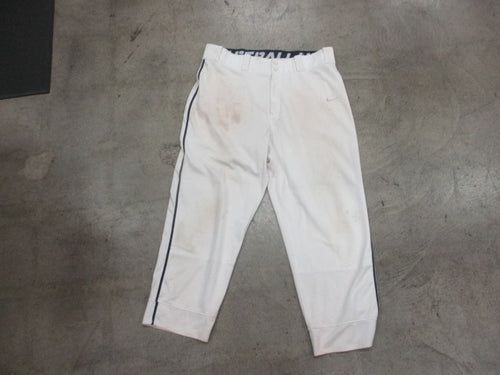 Used Nike Open Bottom White Baseball Pants W/ Navy Piping Adult XL (Hemmed)
